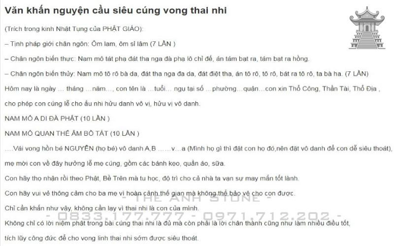 Bài văn khấn sám hối thai nhi tại nhà, được in rõ ràng để đọc