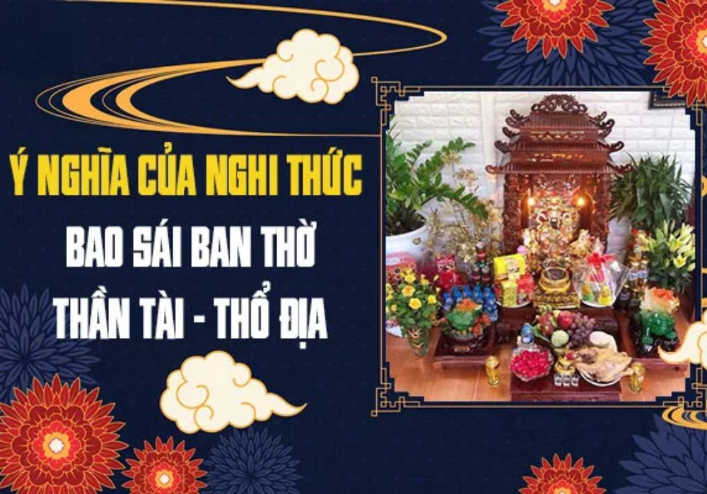 Gia chủ thành tâm thực hiện nghi thức bao sái bàn thờ thần tài để thể hiện lòng thành kính