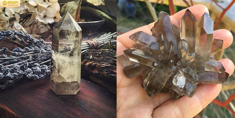 Khối tinh thể thạch anh khói tự nhiên