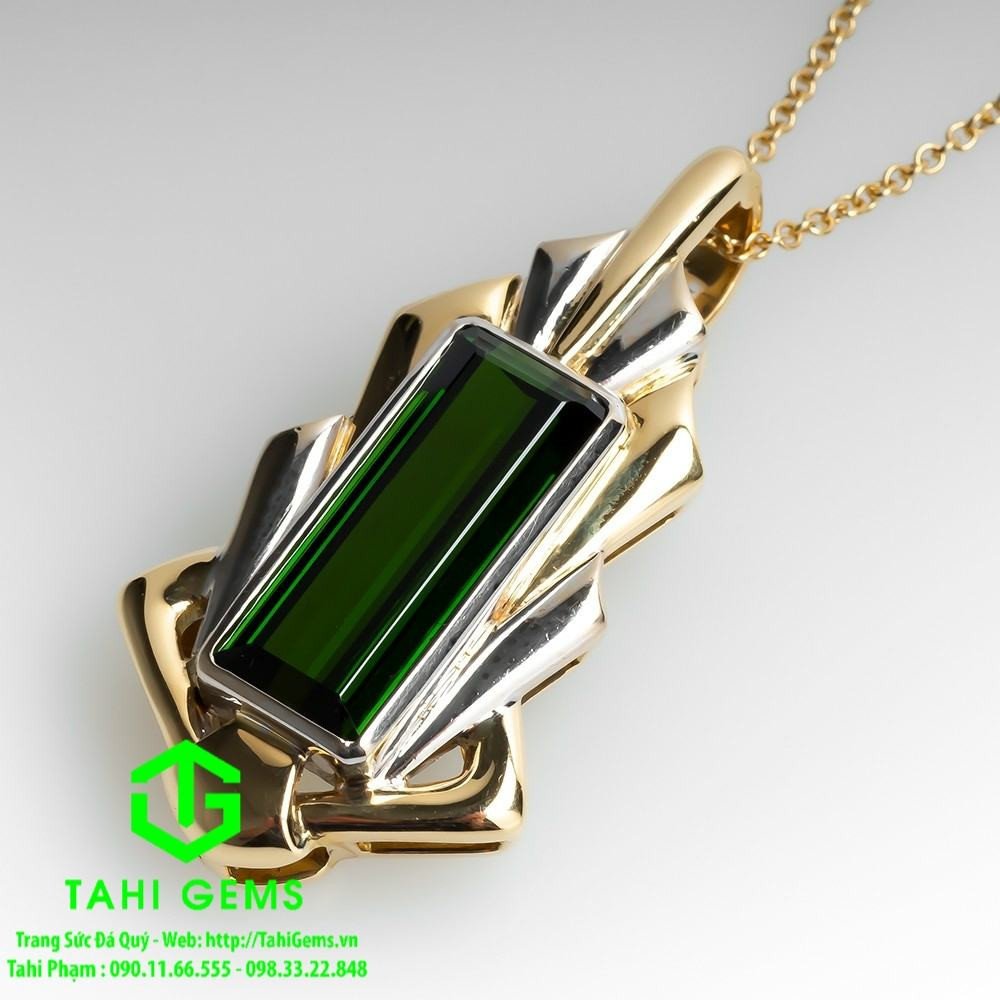 Mặt dây chuyền đá Tourmaline xanh quý phái