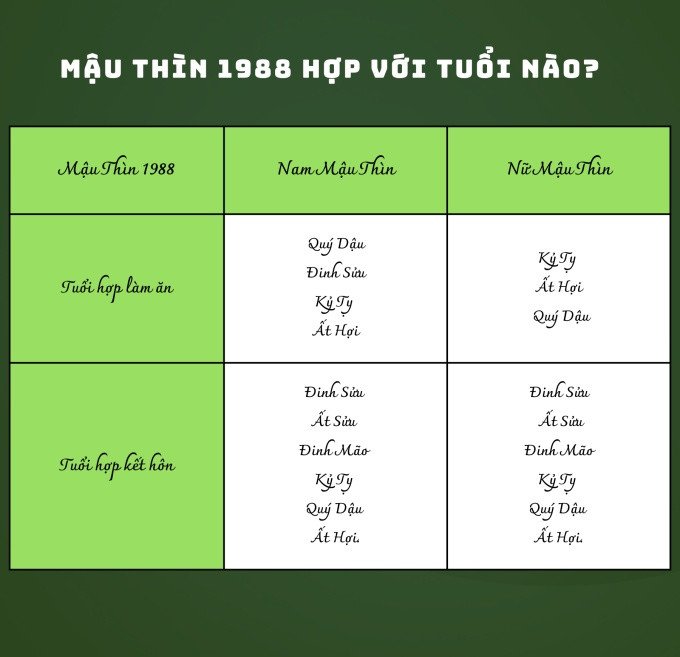 Mậu Thìn 1988 hợp tuổi nào trong hôn nhân và kinh doanh