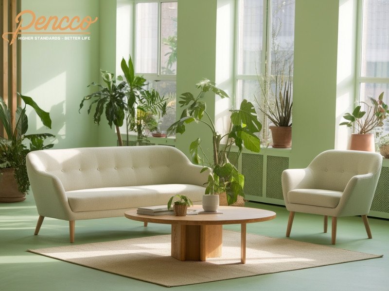 Phòng khách màu xanh lá hiện đại cho mệnh Mộc