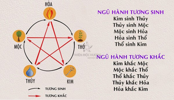 Sơ đồ Ngũ hành tương sinh tương khắc để xác định 1956 hợp mệnh gì