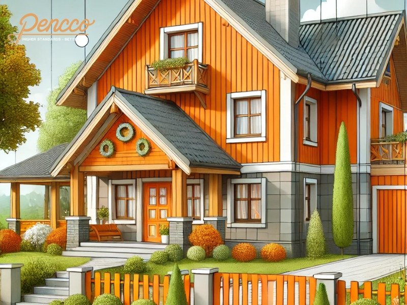 Thiết kế ngoại thất nhà với điểm nhấn màu cam ấm áp, thu hút may mắn cho gia chủ