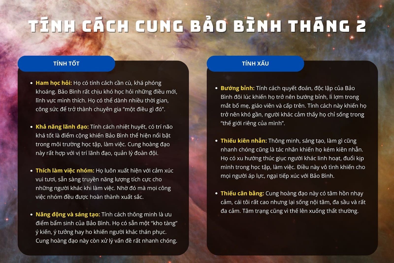 Ưu nhược điểm trong tính cách của người Bảo Bình sinh tháng 2, thuộc mệnh Kim