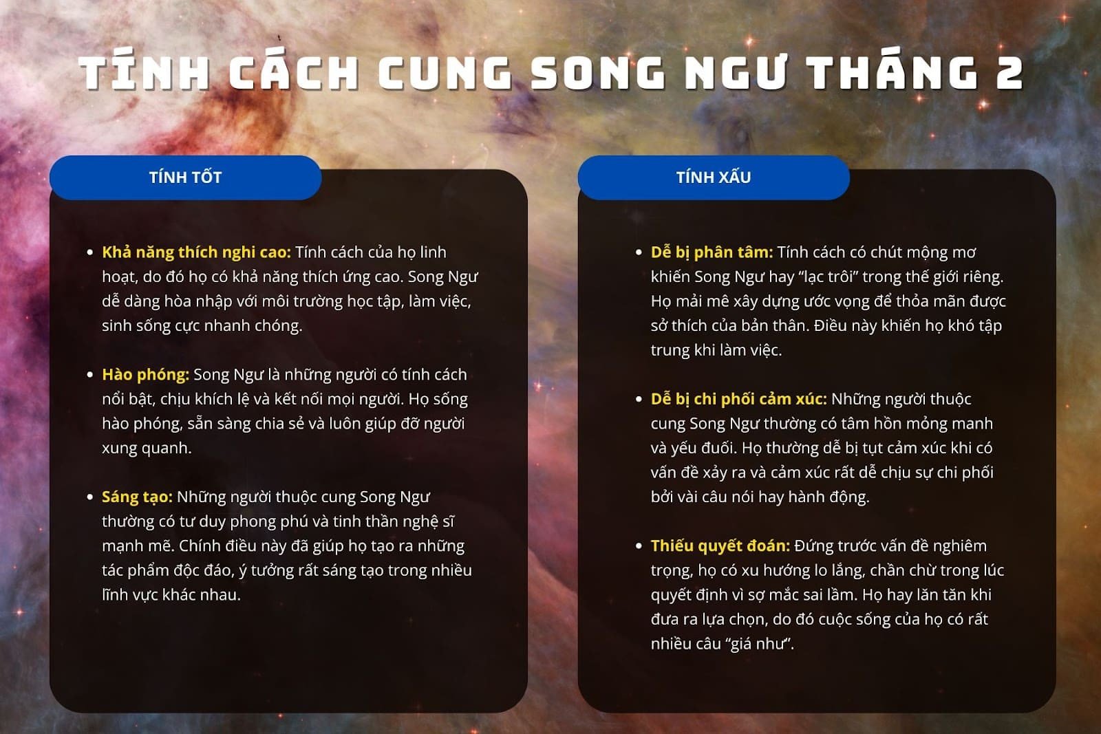 Ưu và nhược điểm trong tính cách của người sinh tháng 2 thuộc cung Song Ngư, liên quan đến mệnh