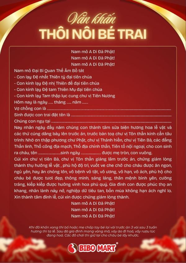 Văn khấn lễ cúng thôi nôi bé trai đầy đủ ý nghĩa