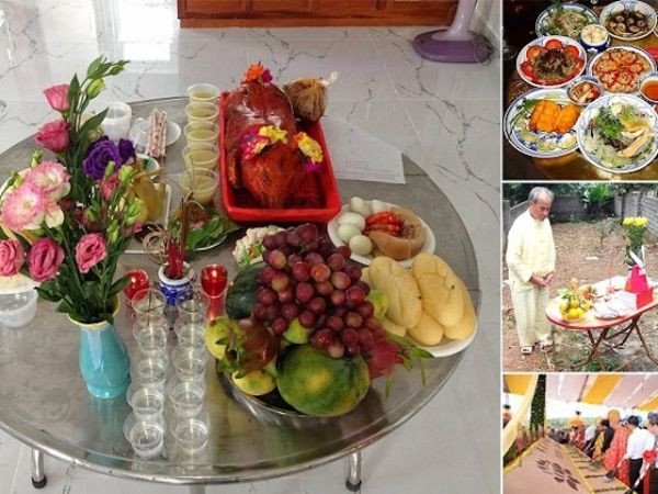 Người thân đang khấn vái trước mộ phần đã được dọn dẹp