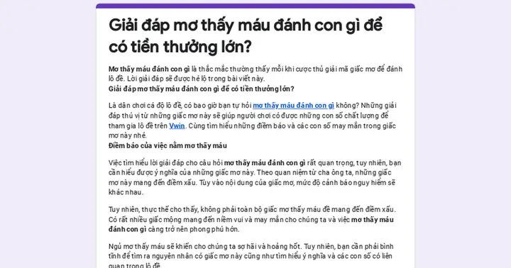 Giải Đáp Mơ Thấy Máu Đánh Con Gì Để Có Tiền Thưởng Lớn?
