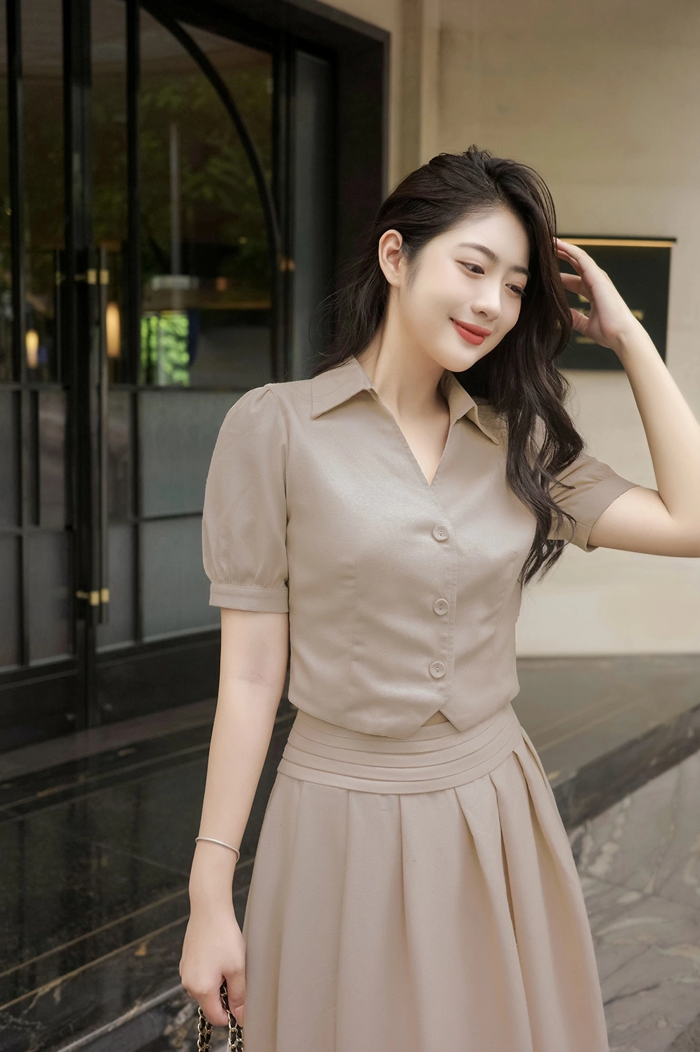Áo kiểu nữ tay phồng thanh lịch