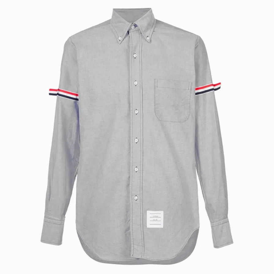 Áo sơ mi Thom Browne màu xám với chi tiết sọc grosgrain