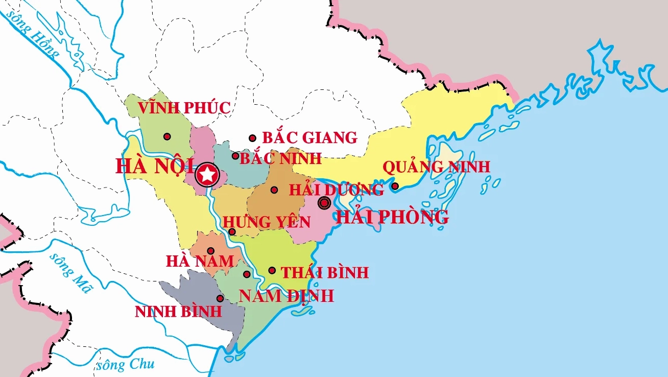 Bản đồ các tỉnh thành thuộc vùng Đồng bằng Sông Hồng