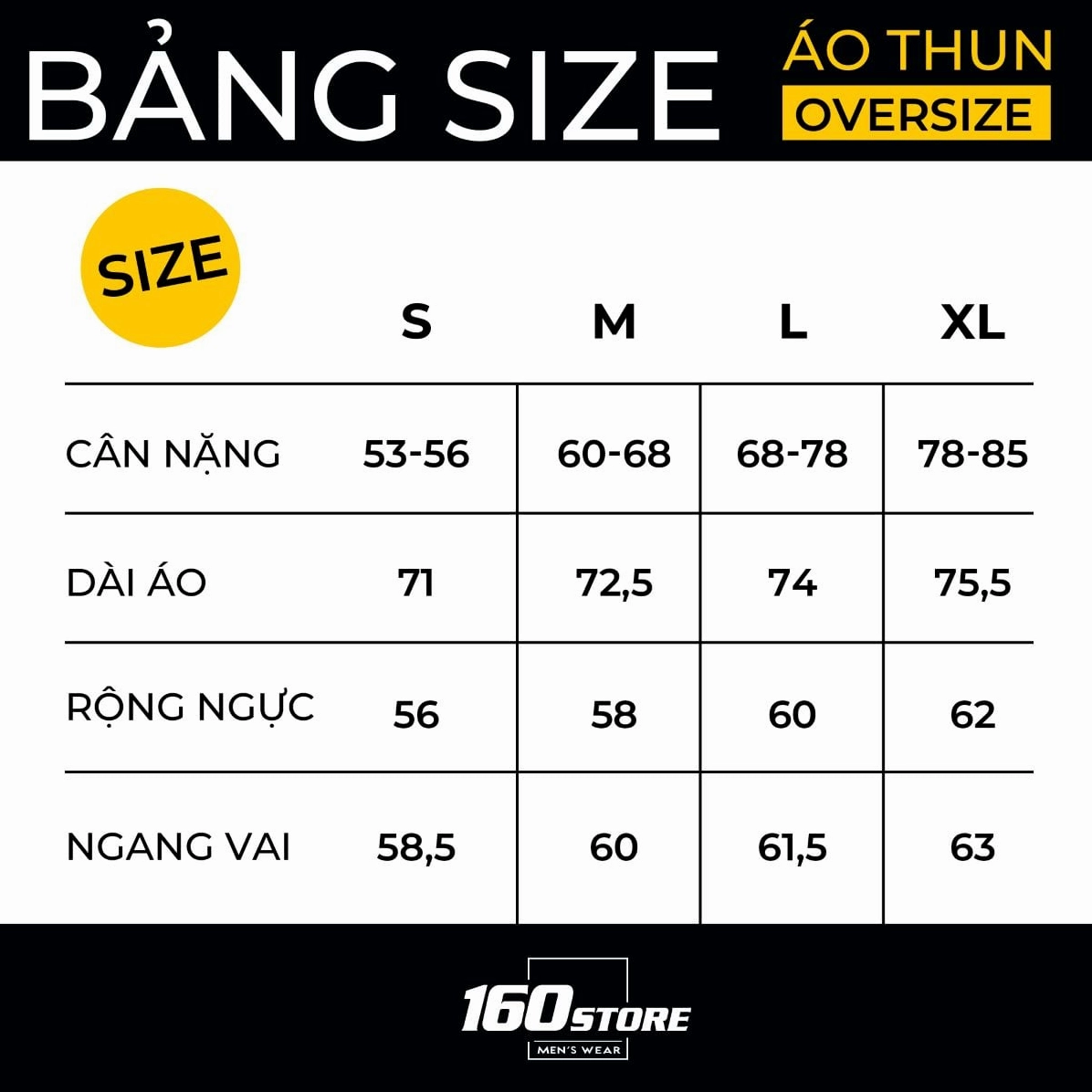 Bảng size áo thun form rộng
