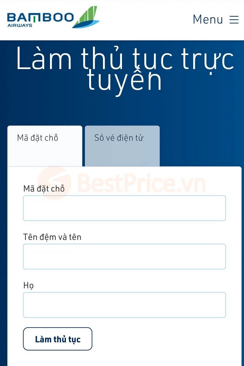 Check in online Bamboo Airways