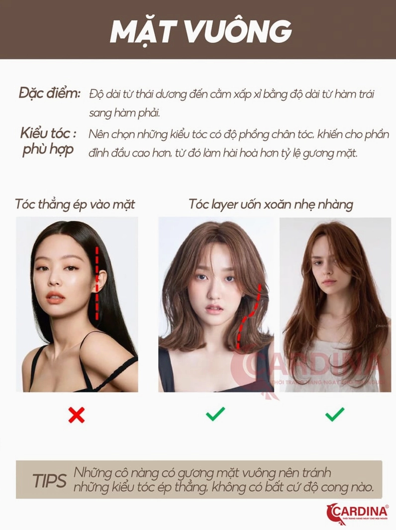 Cô gái mặt vuông với kiểu tóc dài uốn nhẹ