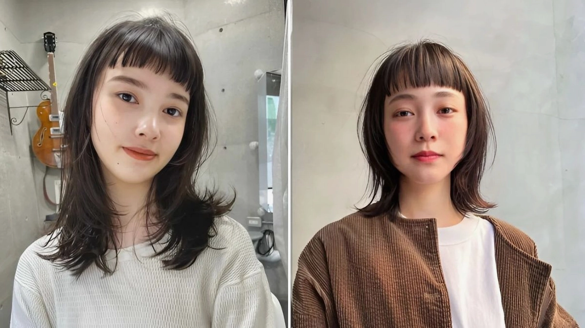 Cô gái với kiểu tóc mái ngố dày và thẳng