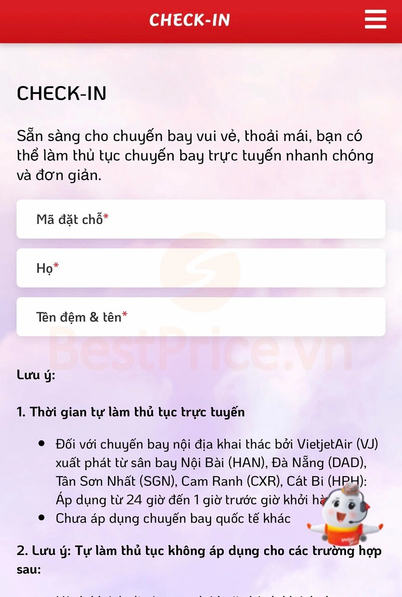 Check-in Online Vietjet Trên Điện Thoại: Hướng Dẫn Từng Bước Cực Dễ 2026! Giao diện check-in online Vietjet Air trên điện thoại