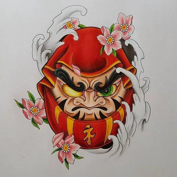 Hình xăm búp bê Daruma phong cách Chibi