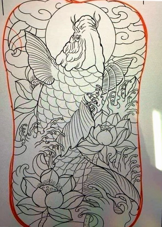 Hình xăm cá chép kín lưng phong cách Irezumi