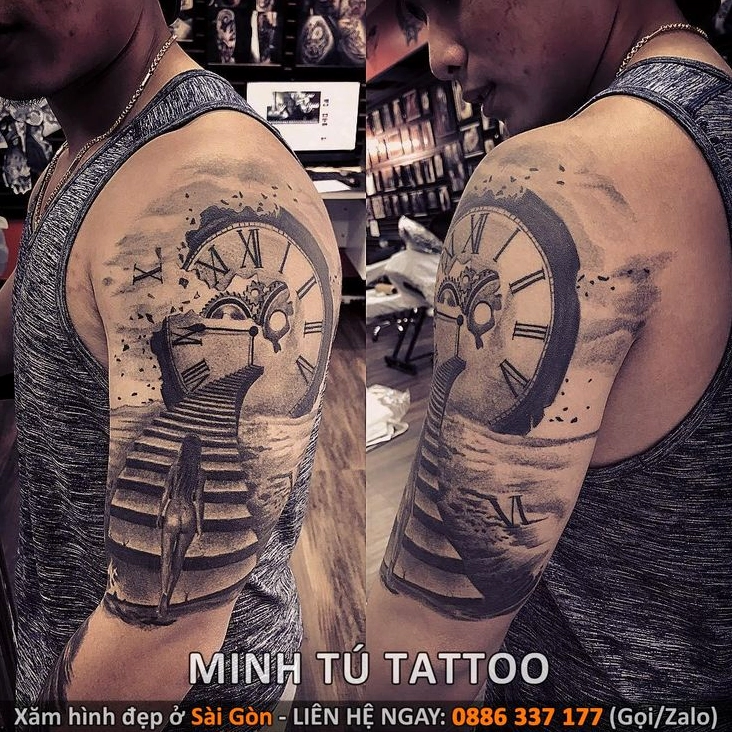Hình xăm hoa mẫu đơn tinh tế cho nữ ở bắp tay