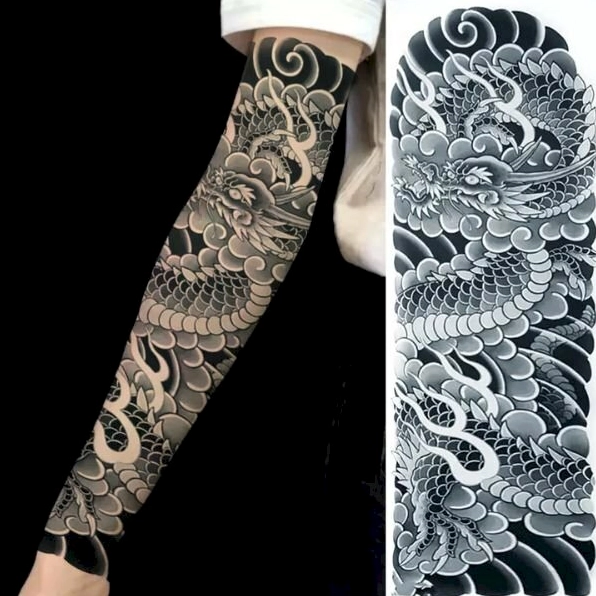 Hình Xăm Rồng Đen Trắng Kín Tay: Biểu Tượng Sức Mạnh & Nghệ Thuật Hình xăm rồng đen trắng kín tay đầy uy lực