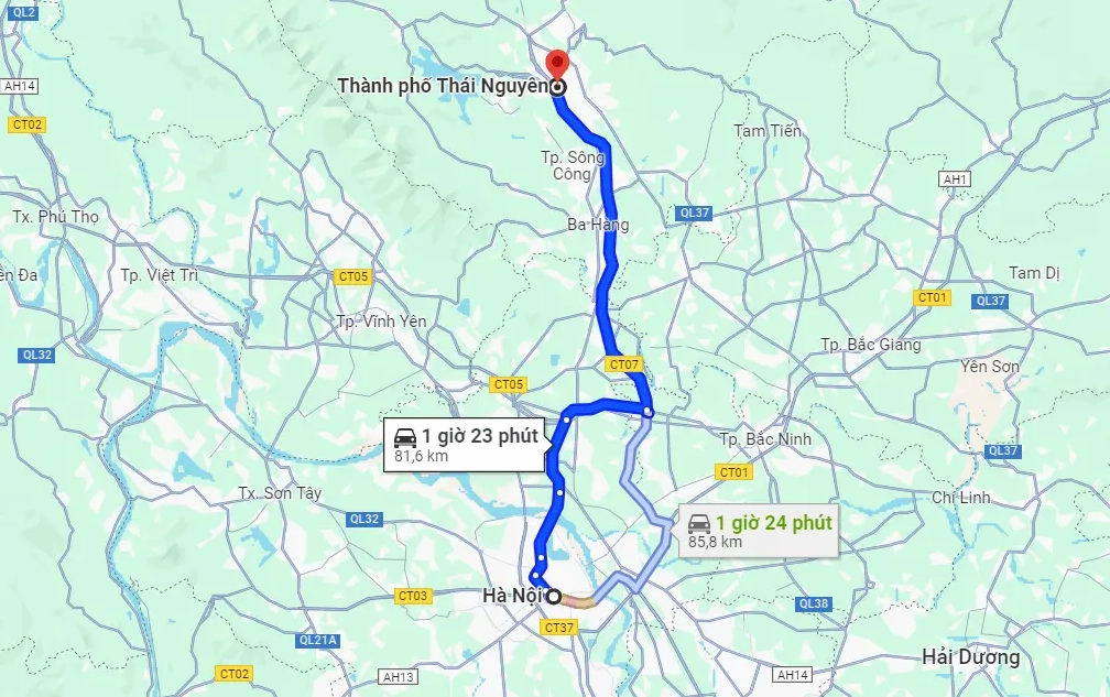 Thái Nguyên cách Hà Nội bao nhiêu km? Khám phá đường đi và trải nghiệm 2026 Khoảng cách từ Hà Nội đến Thái Nguyên qua Google Maps