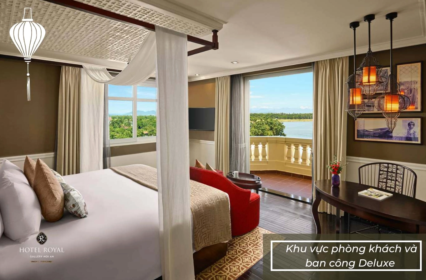 Khu vực phòng khách và ban công của phòng Deluxe