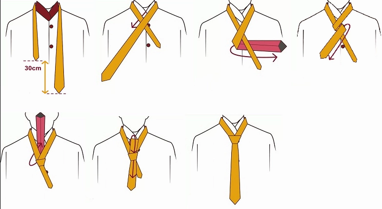 Minh họa các bước thắt cà vạt Full Windsor
