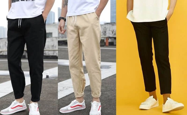 Một chàng trai trẻ mặc quần baggy nam phối áo phông và giày sneakers