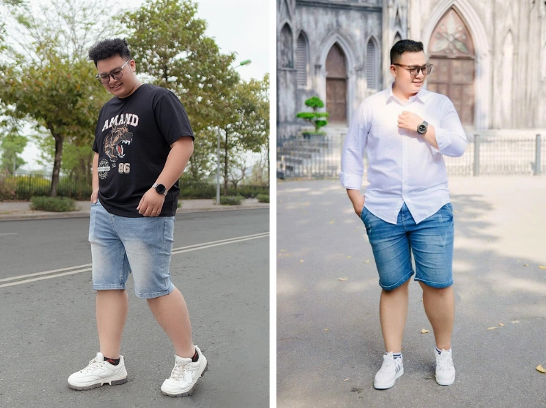 Người mẫu bigsize nam diện trang phục phối hợp áo và quần thanh lịch