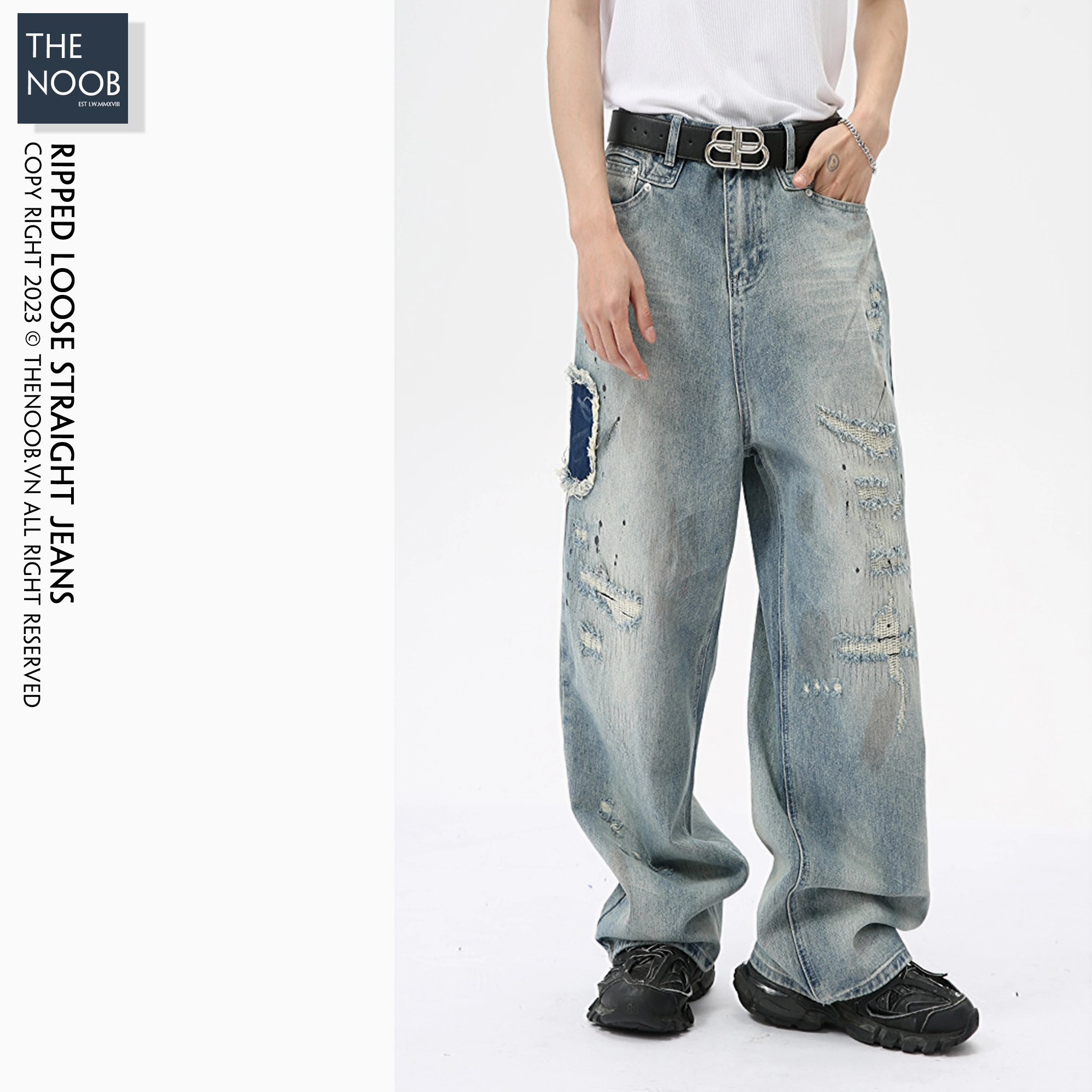 Phối đồ quần jean baggy với áo kiểu và phụ kiện