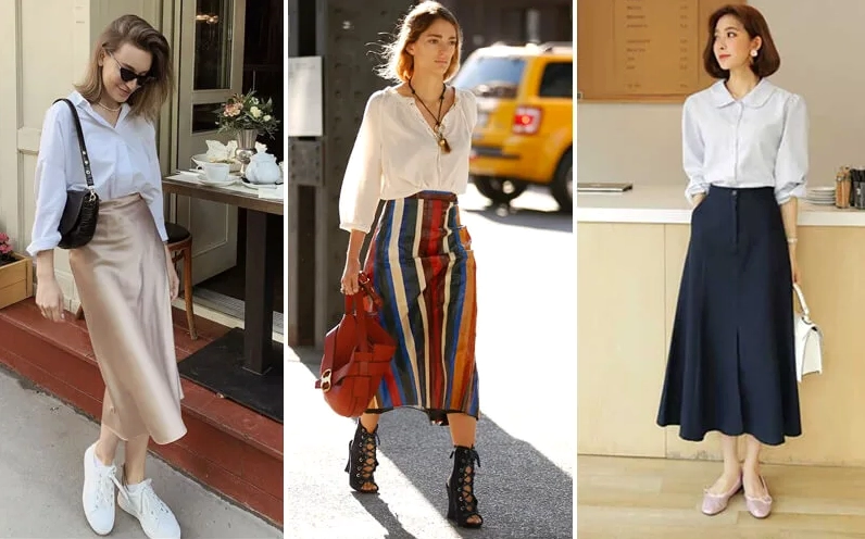Phối váy dài qua gối với giày boots thời thượng