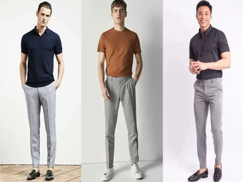 Quần xám phối áo xanh navy nam công sở