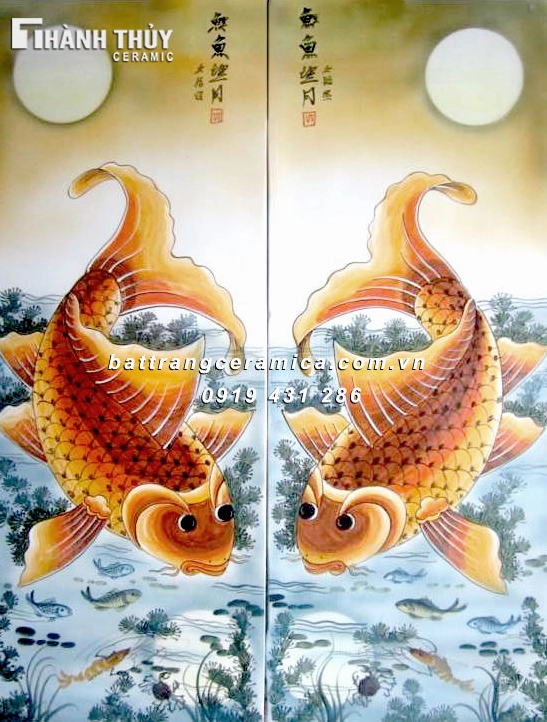 Tranh gốm sứ cá chép Bát Tràng