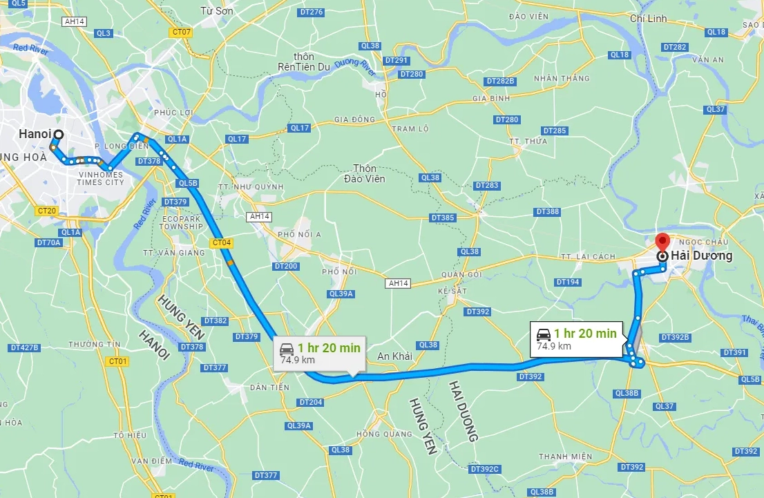 Từ Hà Nội đi Hải Dương bao nhiêu km
