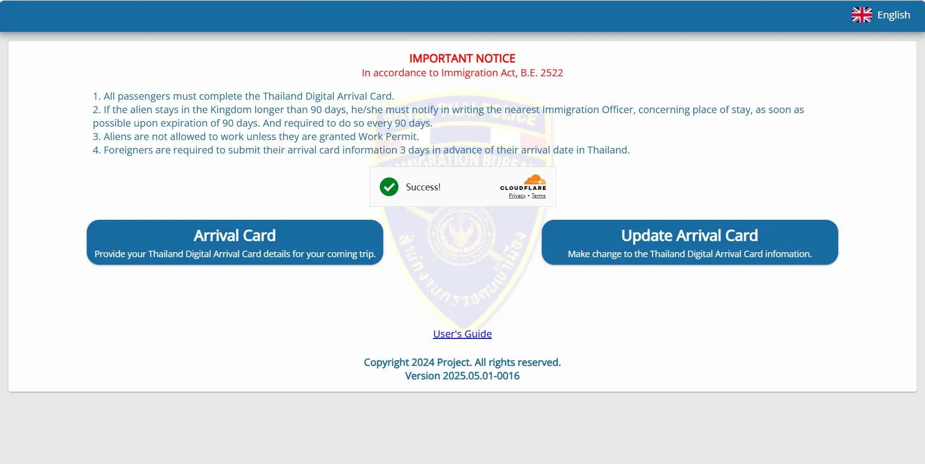 WEB Cục Quản lý Xuất nhập cảnh Thái Lan